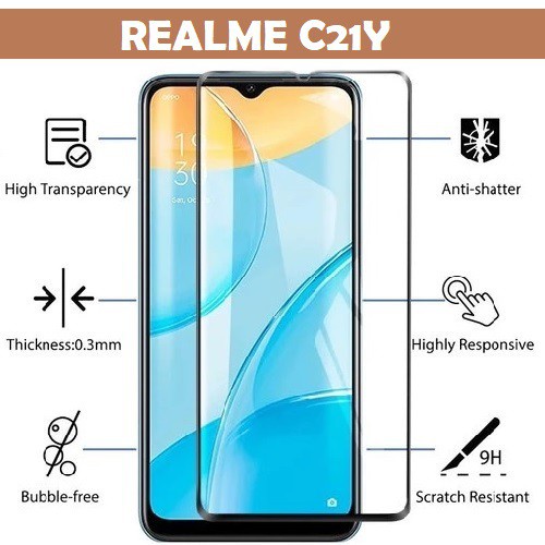 Realme C21Y Tempered Glass Kaca 9D Full Layar Full Lem Anti Gores TG Realme C21Y