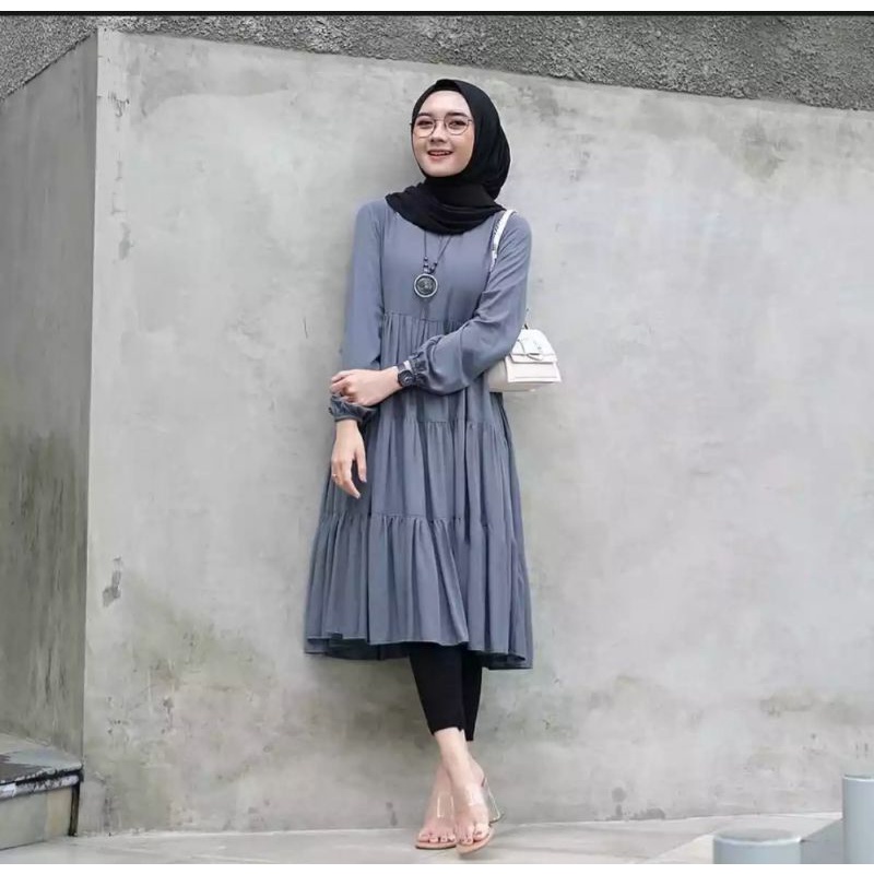 TUNIK DRESS REMAJA TERMURAH / BAJU WANITA TERBARU RUFFLE FRIENDLY HOMEDRESS OOTD HIJAB BUSUI STYLE KOREA