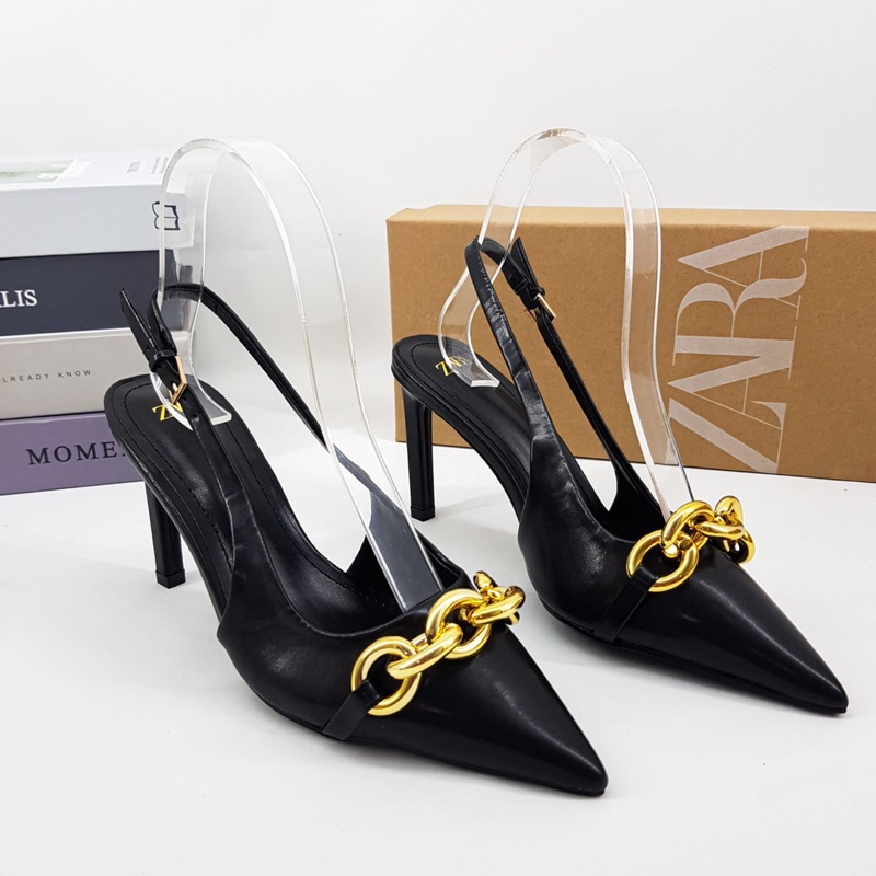 High heels stripe back 8cm by Zara chain gasper Import high quality fashion shoes pump heels sepatu 