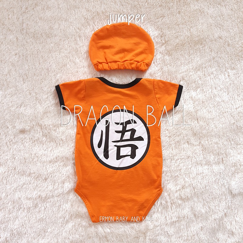 Ermon Baby - Baju Bayi Laki Laki Jumper Baby Lucu Karakter motif Dragonball + Topi usia 0 - 12 Bulan
