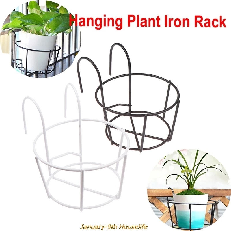 [Home Garden Balcony High Quality Basket Iron Railing Fence Hanging Flower Pot Holder] [ Over The Rail Fence Round  Hanging Planter Baskets] [Plant Pots Stand]