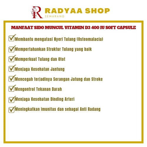 Vitamin D3 400 IU Natural Vitamin D3 Sido Muncul Menjaga Kesehatan Tulang dan Fungsi Imun