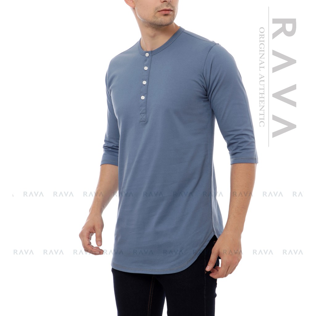  Baju  Kaos  Pria Henley Longline Big Oversized Polos Kancing  