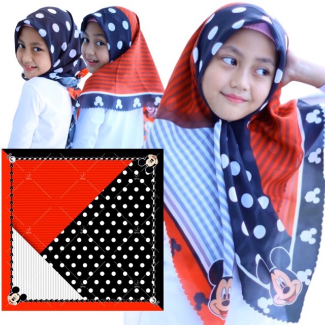 VOAL PRINTING MOTIF MICKEYMOUSE MERAH / HIJAB ANAK KARAKTER MICKEY / JILBAB ANAK LUCU