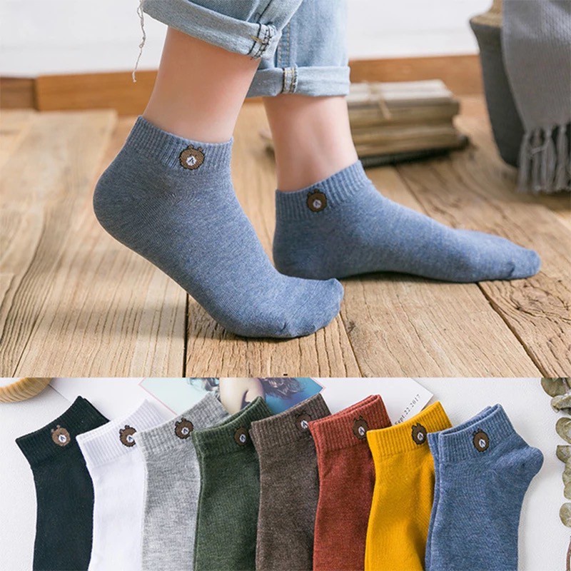 ❤ RATU ❤ Kaos Kaki Dewasa Polos | Kaus LINE Brown Unisex Ankle Socks Pria Wanita Murah Pendek Love Karakter