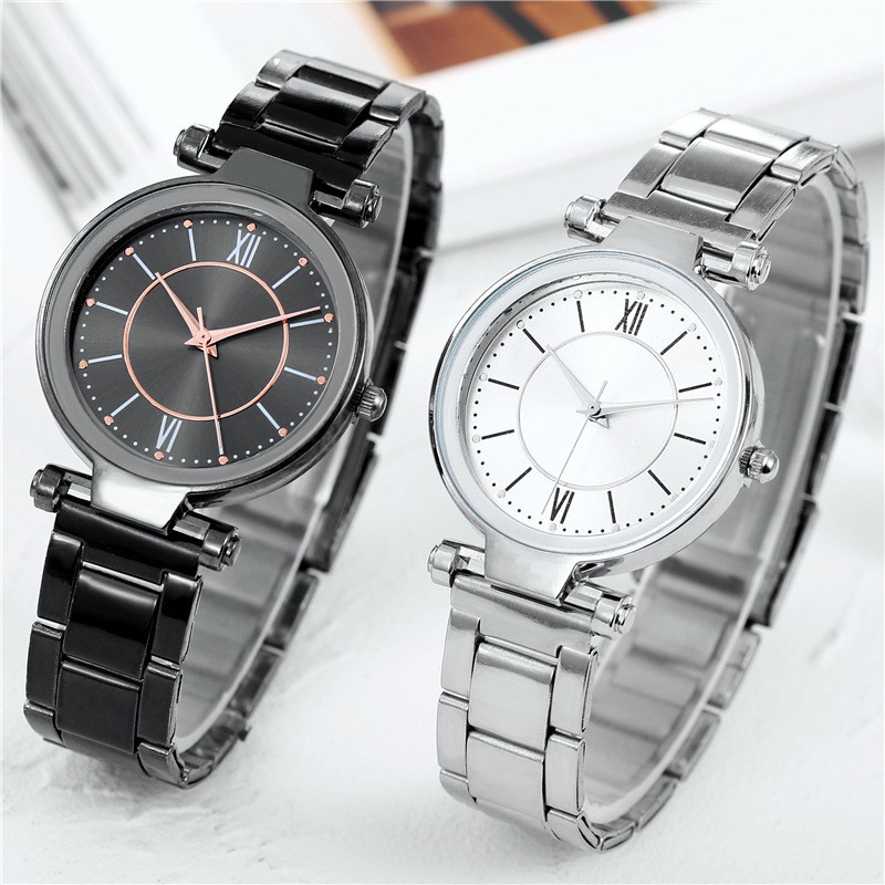 ✅Grosir Jam Senen - Jam Tangan Quartz Analog Dial Bulat Casual Strap Stainless Steel Untuk Wanita