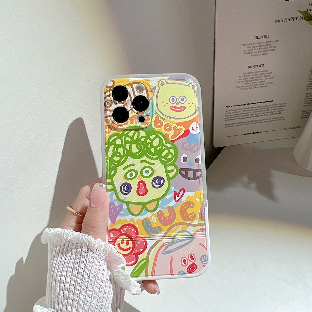 Case Pelindung Transparan Motif Graffiti Laki-Laki Dengan Holder Untuk Iphone 11 8 7 Plus SE2 XS XR 12 13 PRO MAX