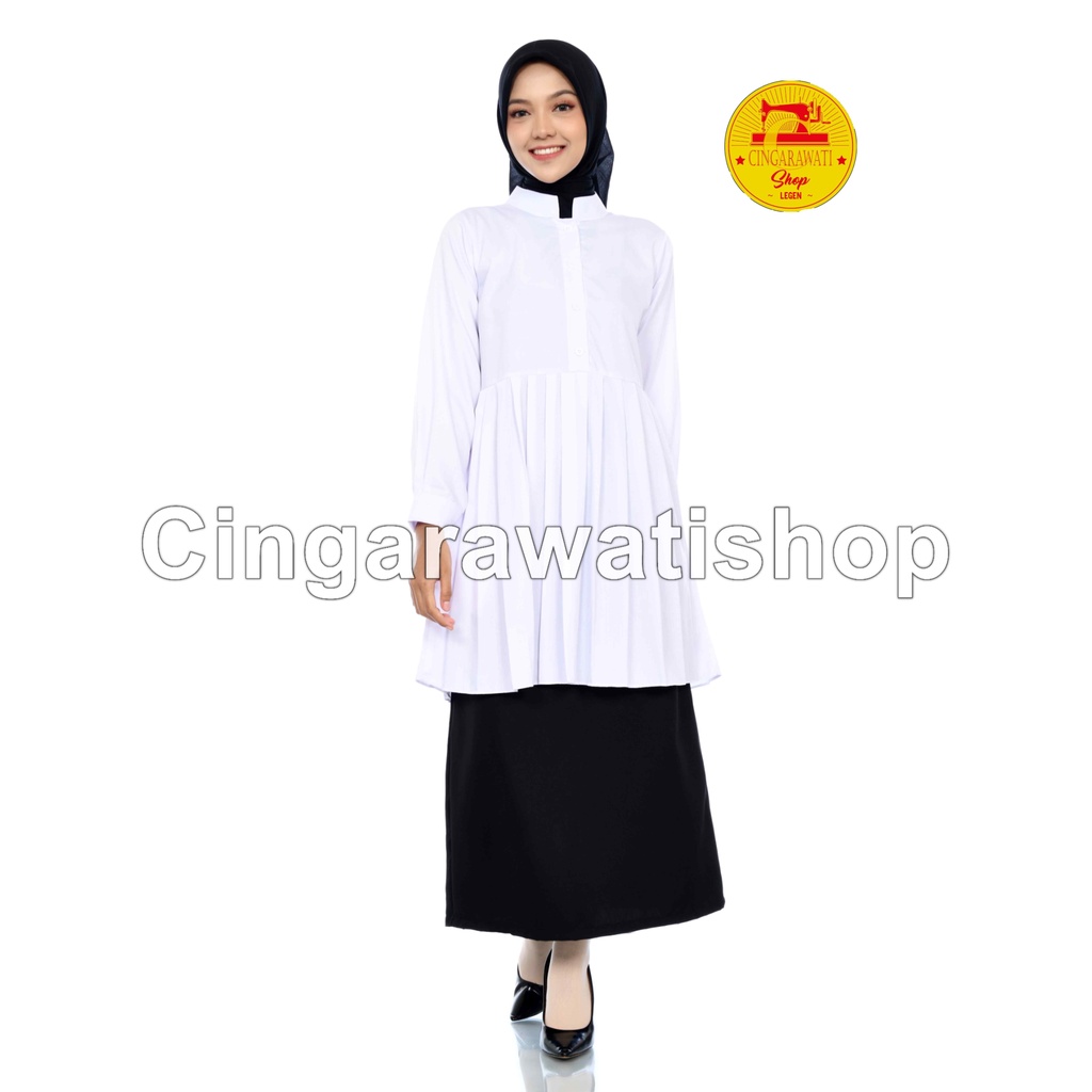 Setelan Tunik Putih Baju Seragam PNS Wanita Tunik Baju Tunik Putih List Hitam Tunik Putih Toyobo Pre