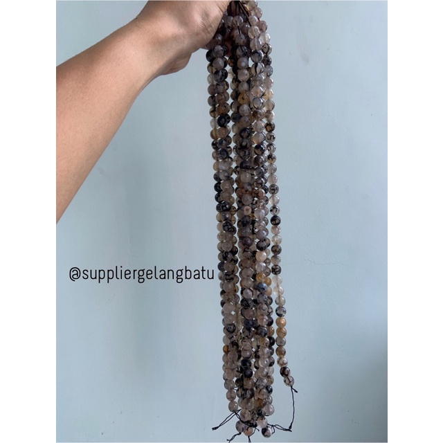 Batu RHODOLITE DALMANTION CUTTING 10mm natural akik hitam putih serat