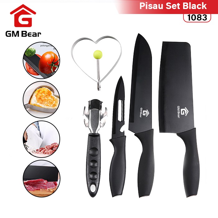 GM Bear Set Pisau Dapur isi 5pcs Hitam 1083-Pisau Set 5 pcs Black