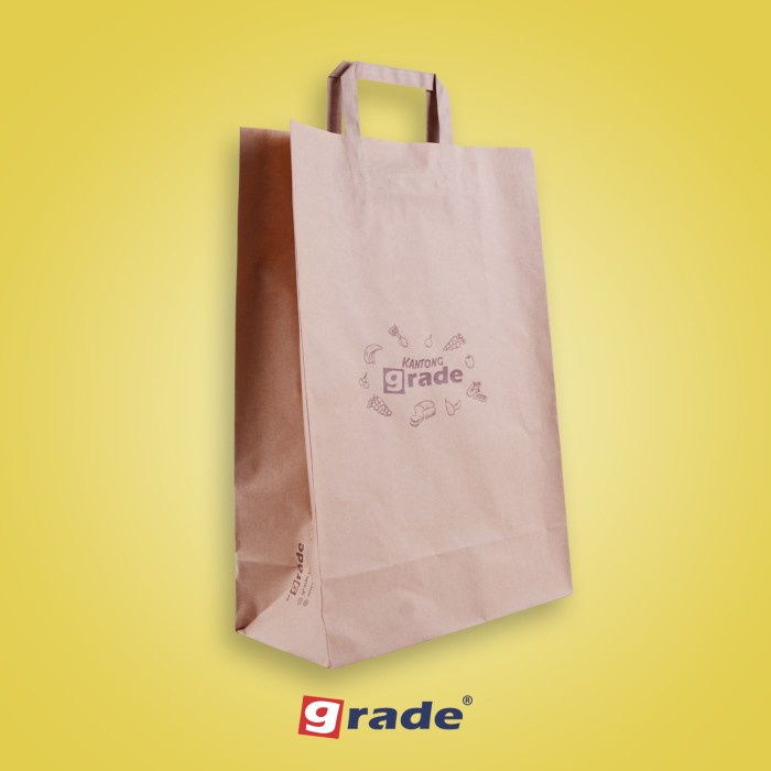 

✨ BISA COD ✨ Kantong Kertas GRADE / Paper Bag Handle Brown - ukuran L isi 50pcs
