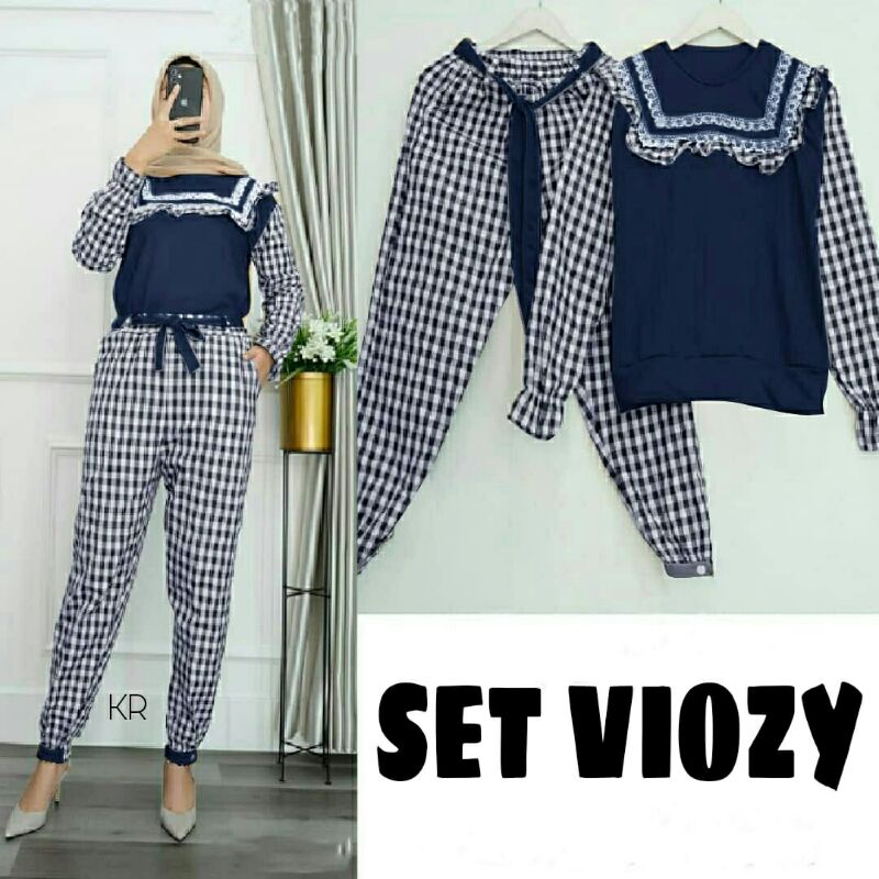 ST Set Stelan Atasan Celana Viozy Babyterry Katun Kotak