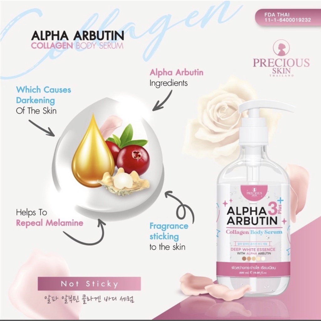 Alpha Arbutin 3Plus 10x Whitening Booster Collagen Body Serum / Serum Badan 500ml Precious Skin