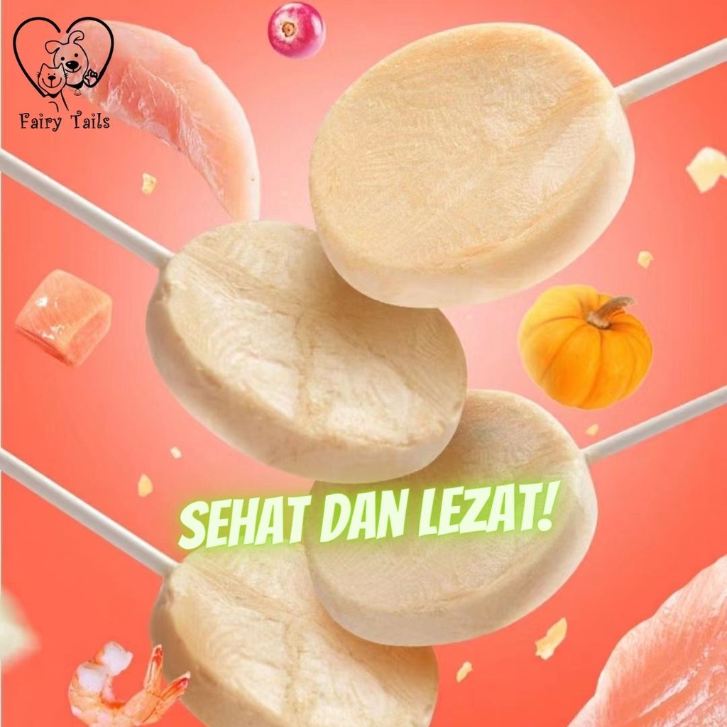 Snack Lollipop Cemilan Daging dan Buah Segar Untuk Anabul Kucing dan Anjing / Freeze Dried Lollipop Fresh Meat Fruits for Pet Dog and Cat