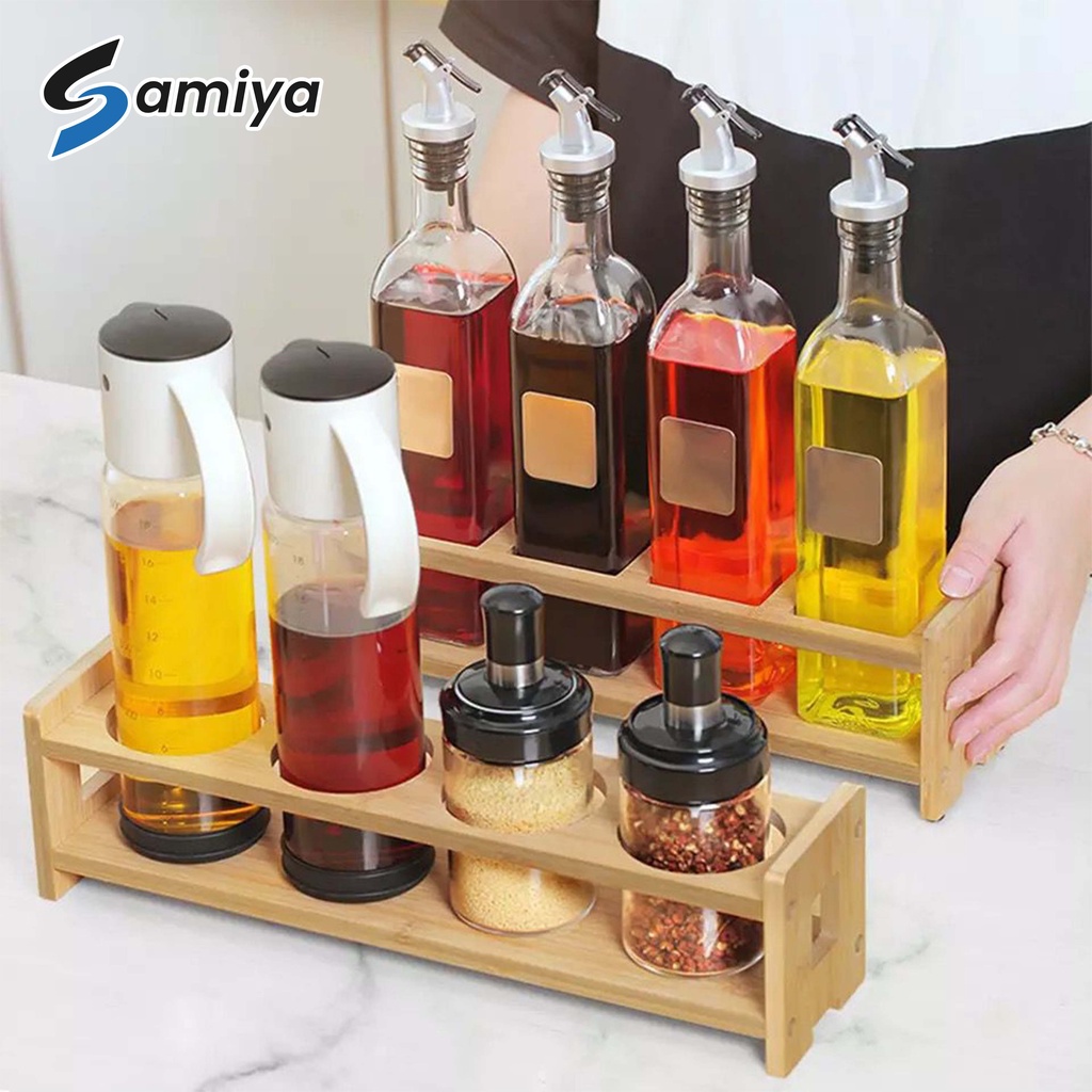 rak kayu tempat botol minyak kecap saus bumbu dapur 4slot / wooden rack oil sauce bottle square round 4 hole