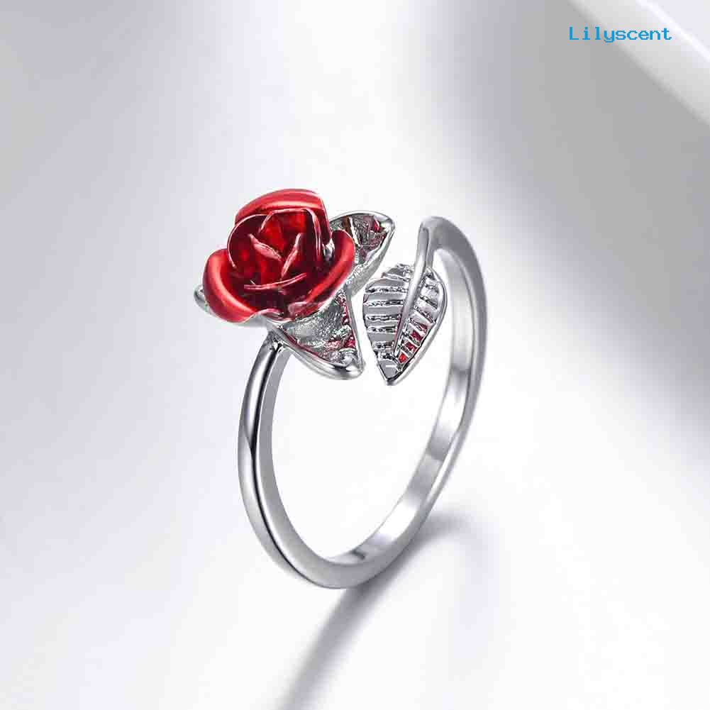 Cincin Model Terbuka Adjustable Desain Bunga Mawar Untuk Wanita