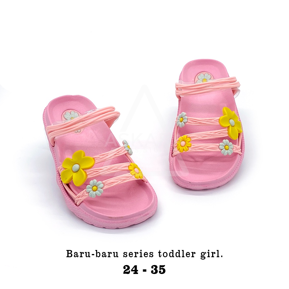 Askara Sandal Anak perempuan bandua tali belakang motif salur bunga