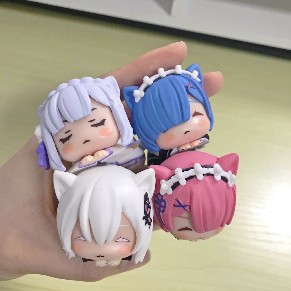 4pcs Mainan Action Figure Anime Re Life In A Different World From Zero Mini Sleep Cat Rem Ram Emilia Bahan PVC Untuk Hadiah