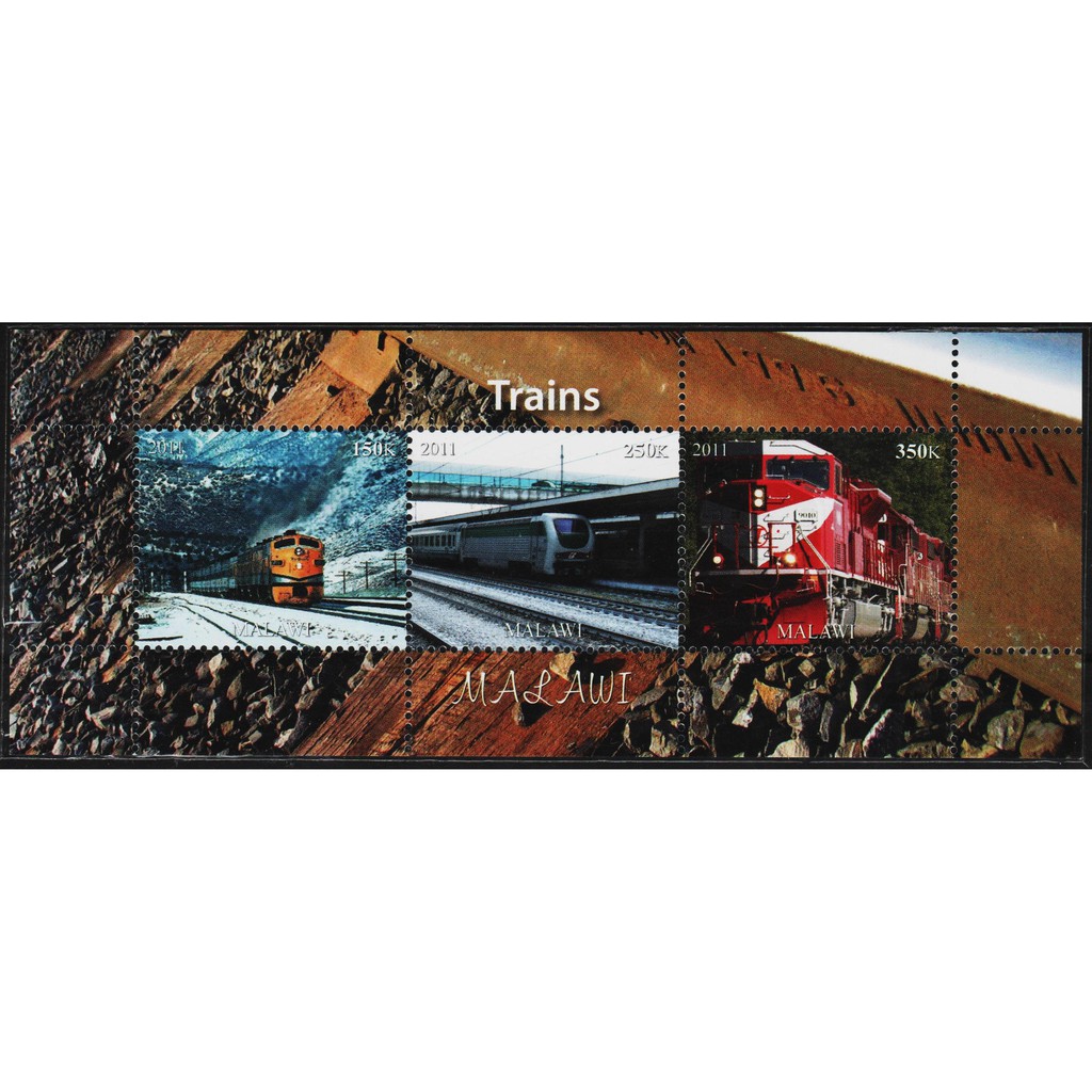 

Perangko Filateli A5-117 Malawi MNH Cinderella Miniature Sheet 2011 Trains