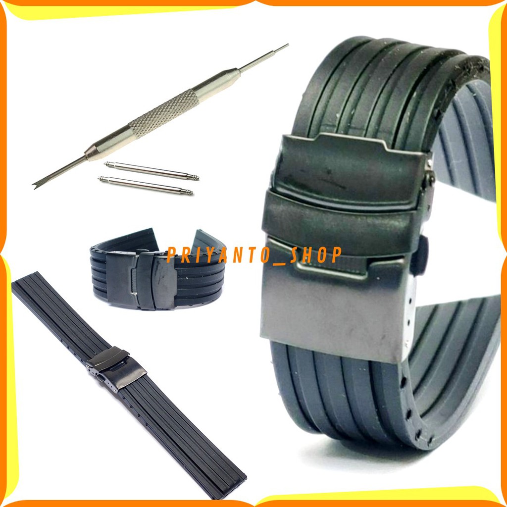 Tali Karet jam tangan 22mm Rubber Strap Watch Bend 22mm Black Bracelt bonus pen Remover