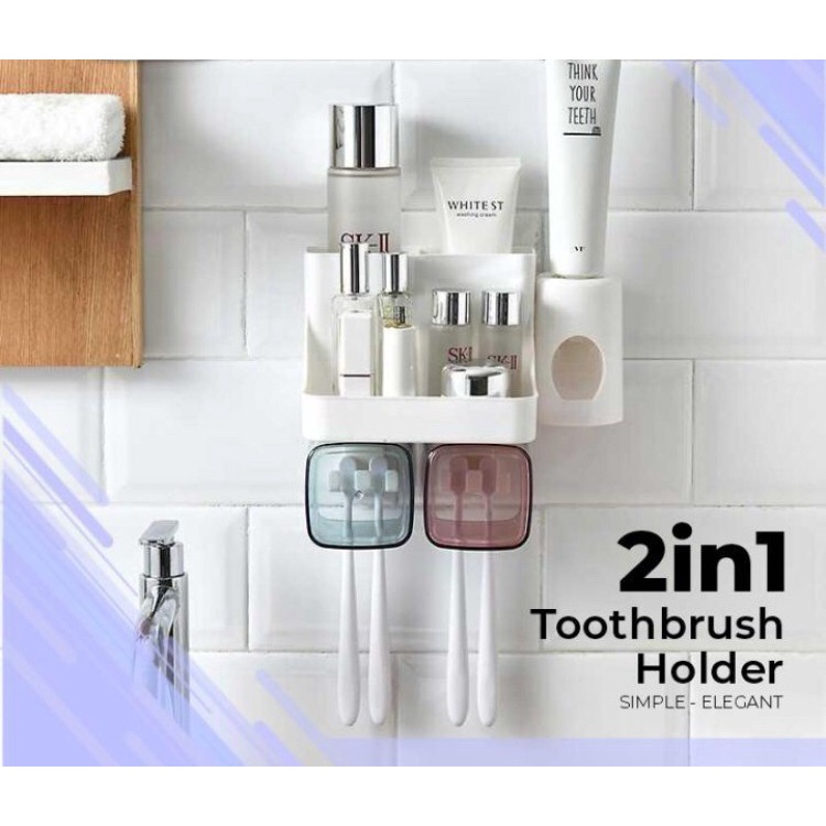 NEW TOOTH BRUSH HOLDER 2IN1 | RAK TEMPAT SIKAT GIGI| Rak Sikat Gigi 2IN1 Organizer Tempat Sikat Gigi Dispenser Odol Rak Kamar Mandi