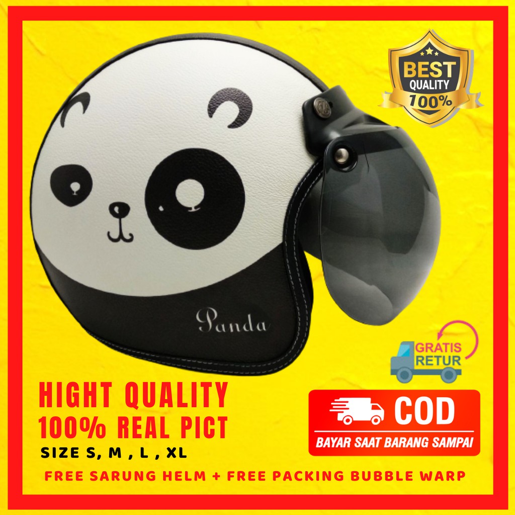 Helm Bogo Cewek Panda Hitam Putih SNI Full Kulit Half Face Custom Polos Dewasa  Cewek Cowok Anak Ori