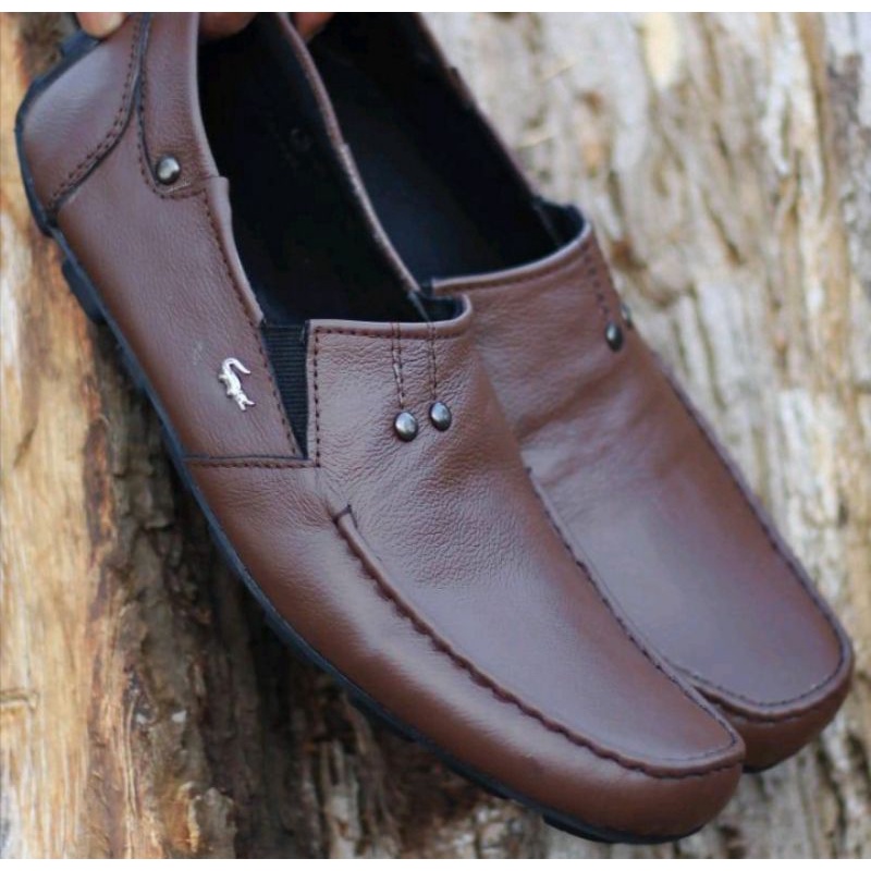 : Sepatu Pria Slip On Kulit Asli Crocodile Slde