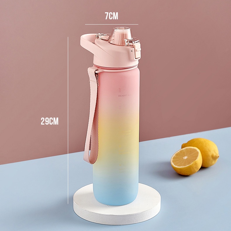 HOKO Botol Minum Tumbler Olahraga Sport Unik FREE Stiker 2D+3D / Botol Motivasi 1000ML / Botol Penanda Gradient Gradasi 1 LITER-3