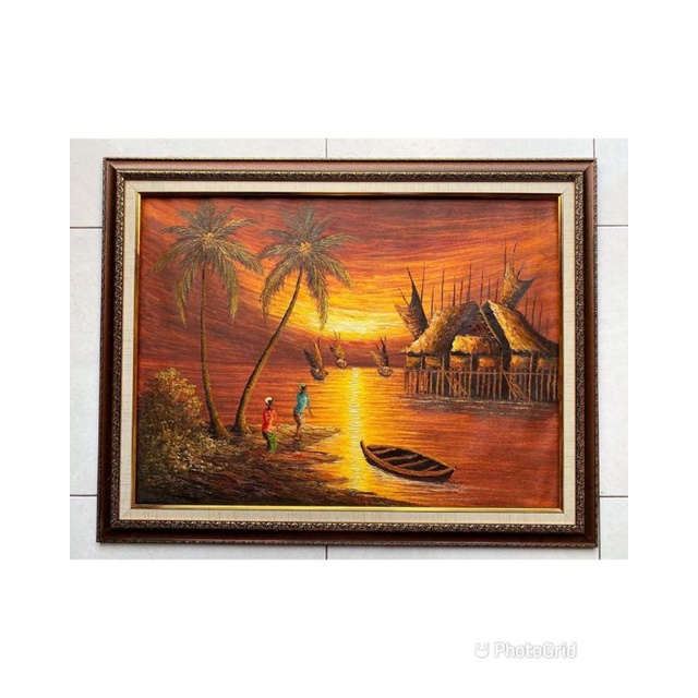 lukisan pallet kanvas pantai +bingkainya