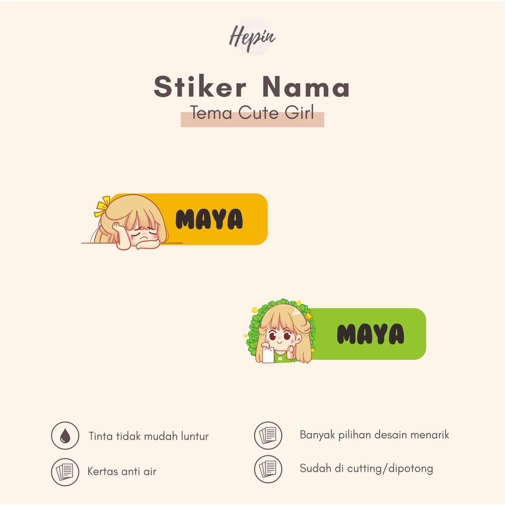 

(90 - 120 pcs) Murah Stiker nama CUTE GIRL / Stiker Nama Anak Murah / Label Nama Custom waterproff