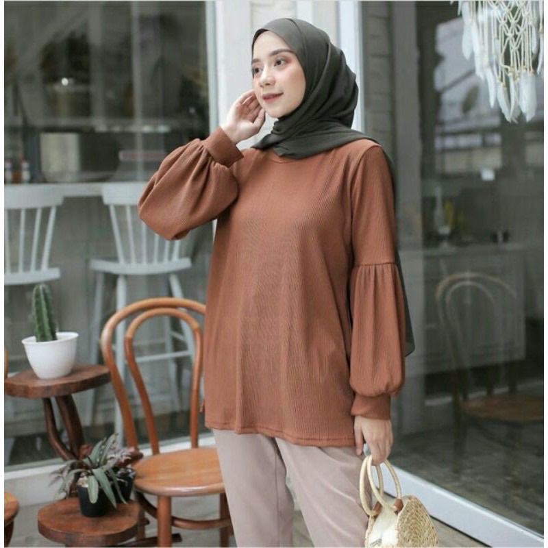 NAYA TOP/BLOUSE RIB LENGAN BALON PREMIUM / PUFFY TOP BLOUSE