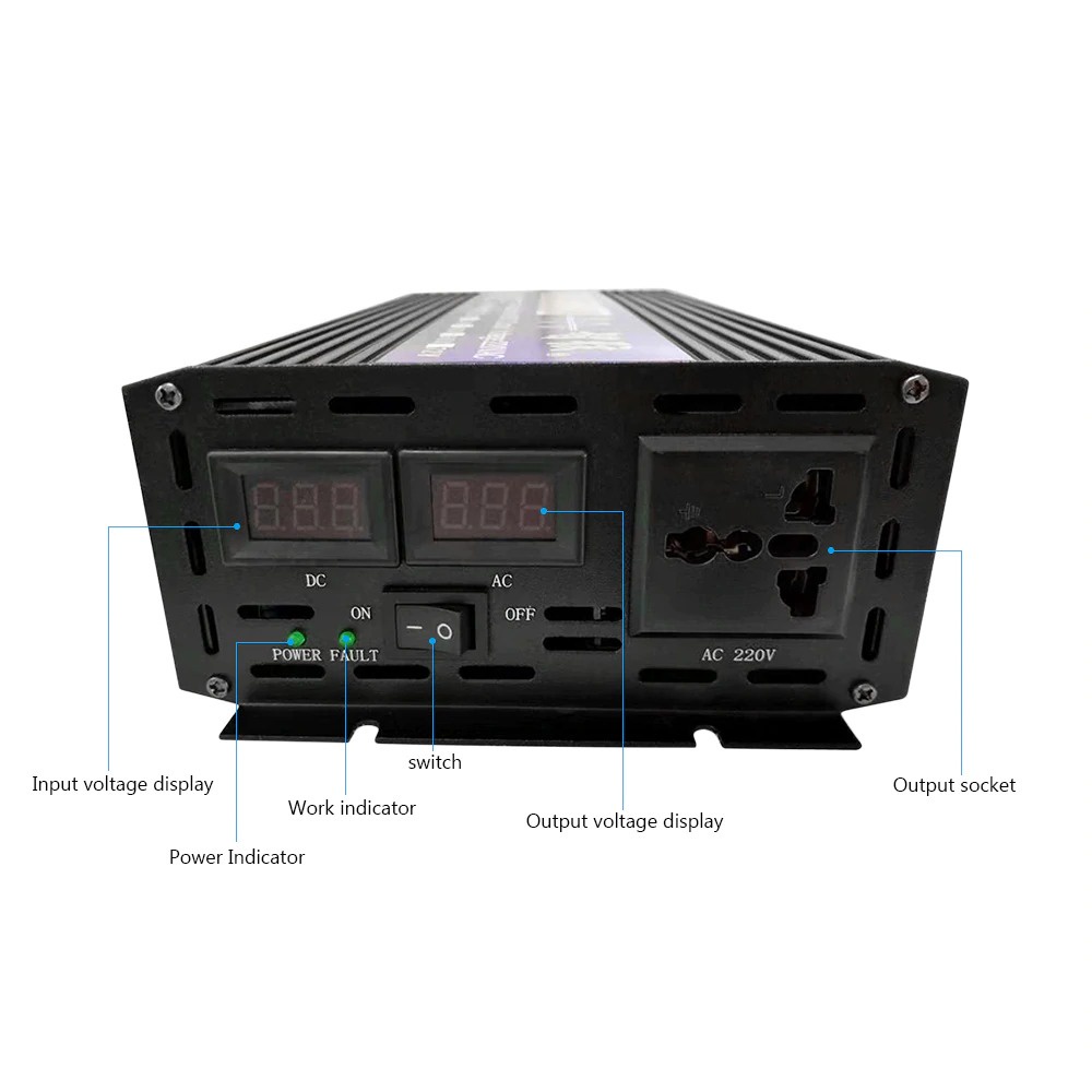 SUNYIMA Pure Sine Wave Car Power Inverter DC 24V to AC 220V 3000W SY3000 HITAM