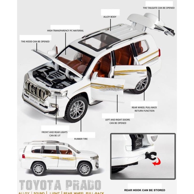 1:24 Toyota Land Cruiser Prado Diecast Mobil Pajangan Miniatur Koleksi