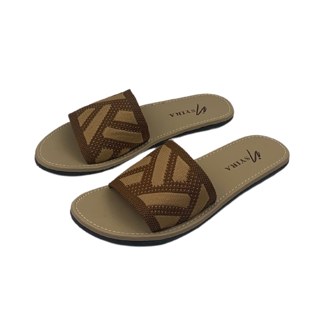 Insyira - Sandal Wanita Isyana / Sandal Selop Wanita Non Slip / Sandal Rajut Alas Krem