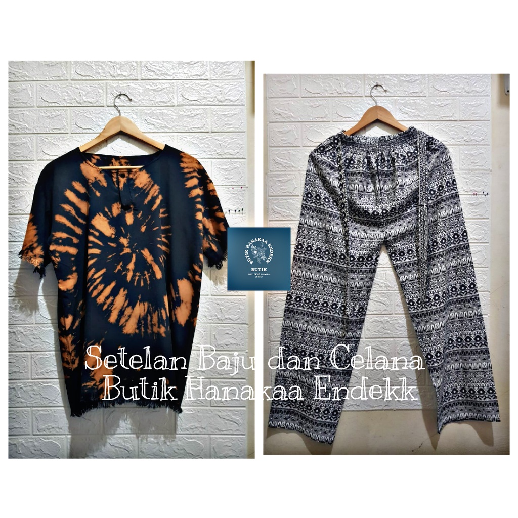 Set/Setelan Baju dan Celana Etnik Dashiki Oval Pria/Wanita (Unisex)