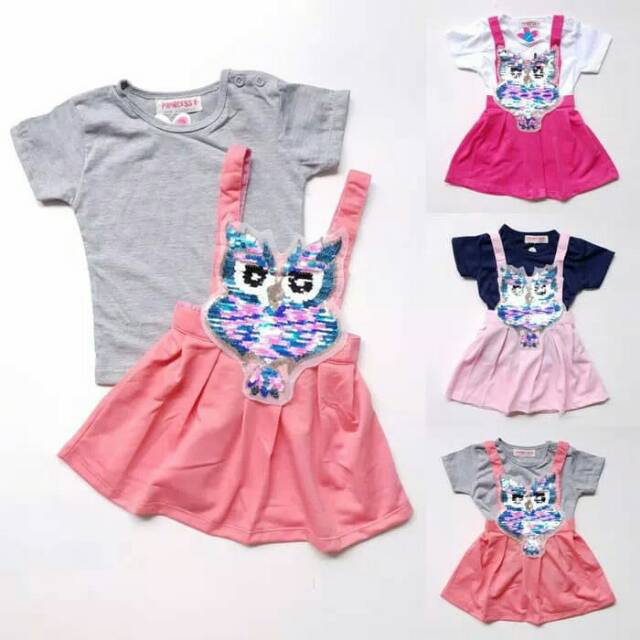 Baju Setelan Anak Bayi Perempuan Rok Overall Burung hantu