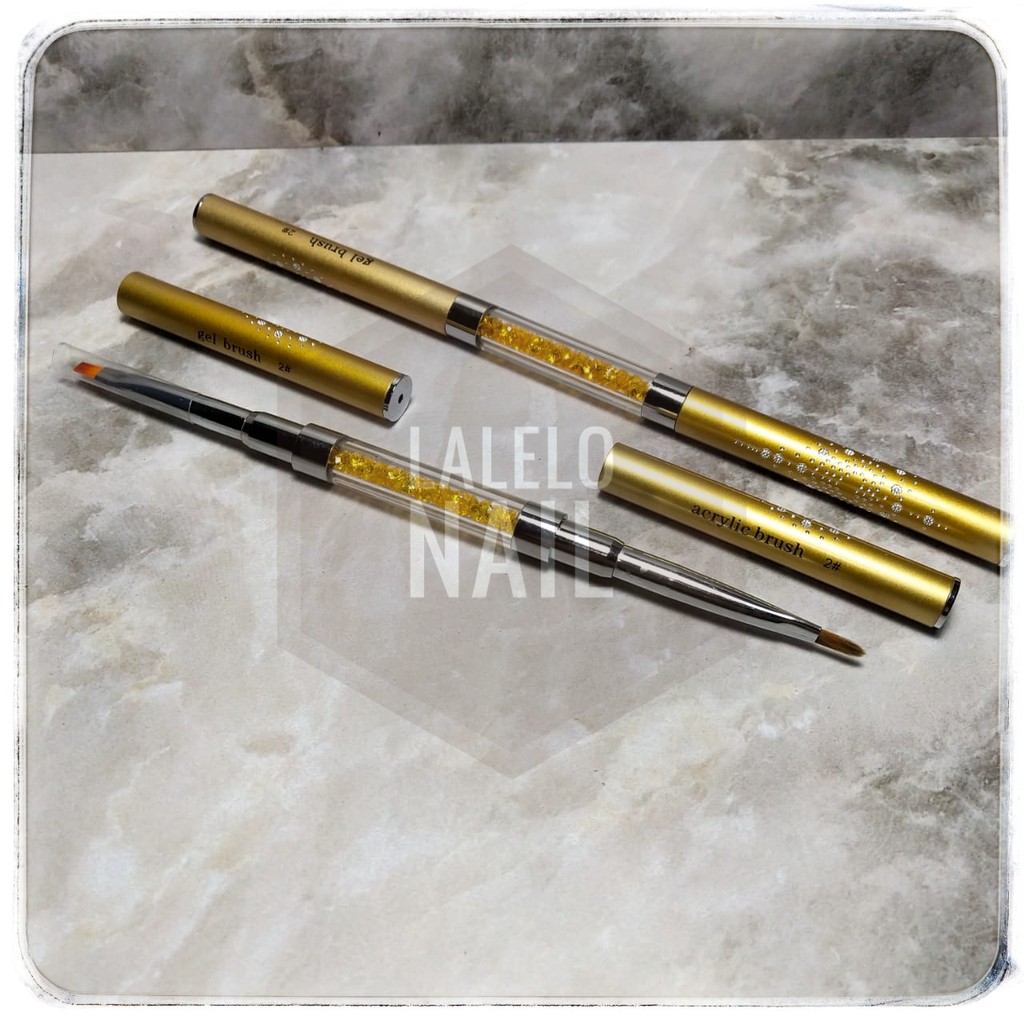 

Acrylic Brush #2 Gold Double Head / Kuas Acrylic 2 Sisi Gel Brush Berkualitas