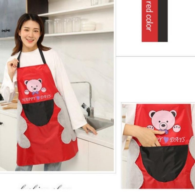 Celemek Masak BEAR Apron Dapur Anti Air Minyak bisa Lap Tangan PREMIUM - BEARMERAH