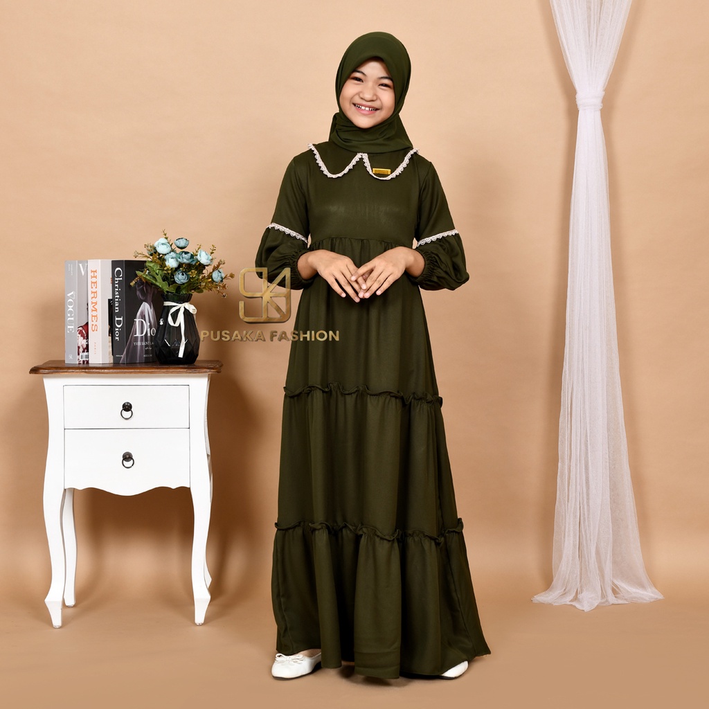 NAYLA kids gamis anak muslim perempuan tanggung long dress serut susun kid wanita anak usia 4 5 6 7 8 9 10 11 12 13 14 tahun warna putih tulang bw hitam lilac wardah dusty pink fashion muslim anak pesantren  ngaji manasik haji maulid nabi sekolah agama