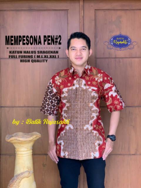 Batik Solo BURUNG MERAH MEMPESONA Kemeja Pria Katun Halus Sragenan Full Furing