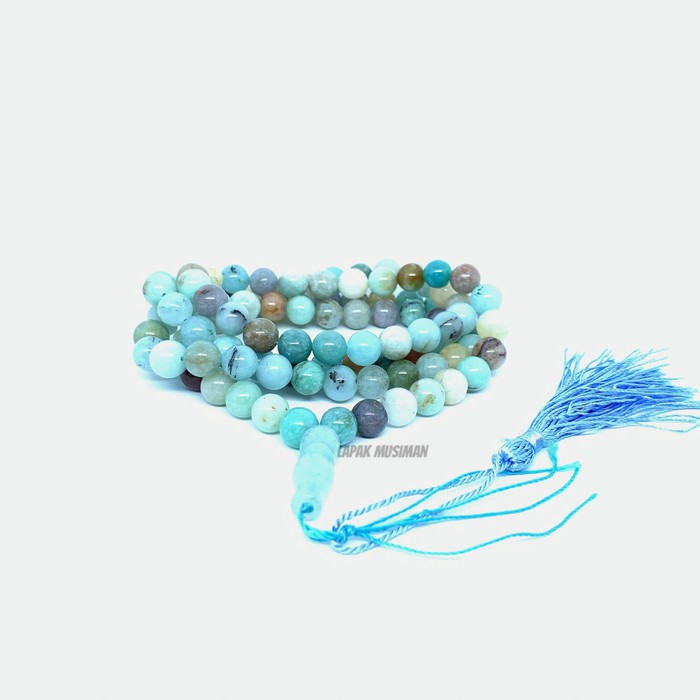 [Bayar di Tempat] Tasbih Batu Aquamarin Biru Laut Asli Natural