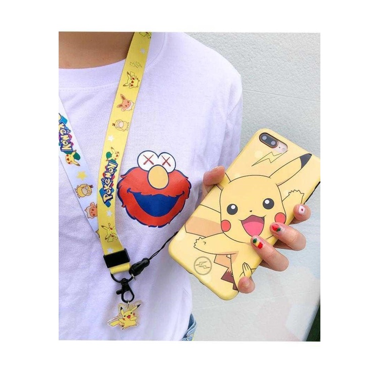 Pikachu ponsel lanyard melebar wanita kain leher tali pendek dan panjang ponsel jaringan liontin ran