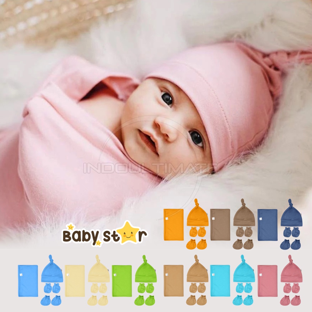 BABY LEON SNI Selimut Bayi  4in1 Bedong Bayi set Topi Kupluk Headband Pita Bayi Sarung Tangan Kaki Bayi Selimut Bayi Perlengkapan bayi baru lahir Kain Lembut Halus Kain Bedongan bayi Alas bayi murah BCS-2287