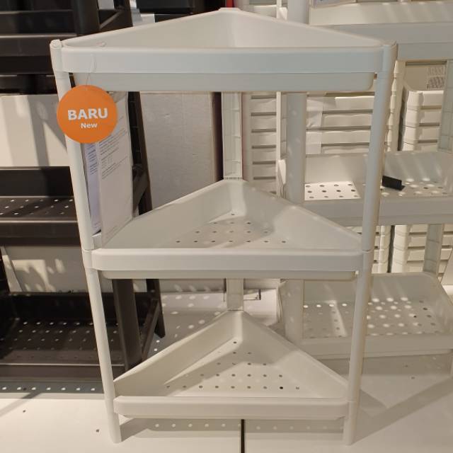 Vesken Rak Siku 3 Tingkat Putih, Rak Kamar Mandi 3 Susun Putih