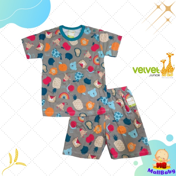 Velvet Junior XL XXL Baju Bayi Velvet Pendek Setelan Celana Pendek