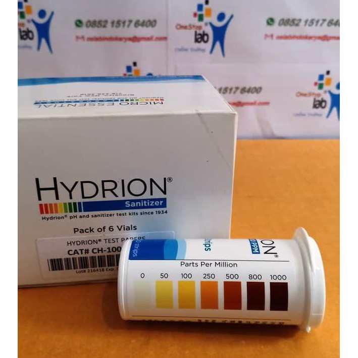 Jual Chlorine test strip 0-1000 ppm 100 strips/vial HYDRION Cat. CH-1000 Termurah