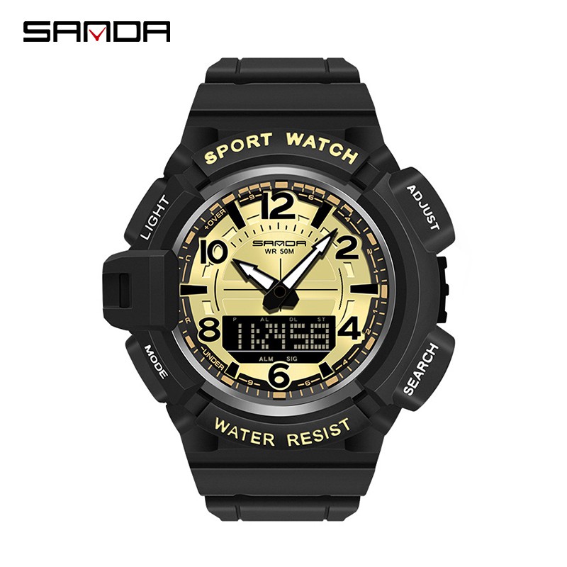 SANDA 3101 Jam Tangan Pria Digital Analog Dual Time Tali Rubber Anti air WATCHKITE WKOS