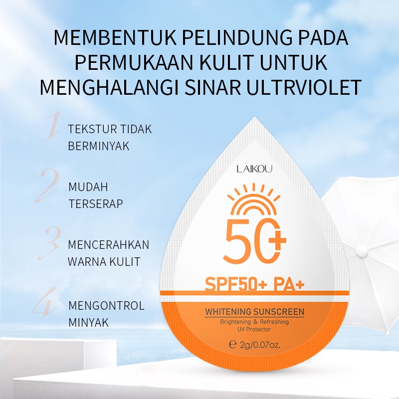 LAIKOU Sunscreen Pelindung UV Anti Air Sunblock Pemutih Wajah Dan Badan SPF50+ 2g