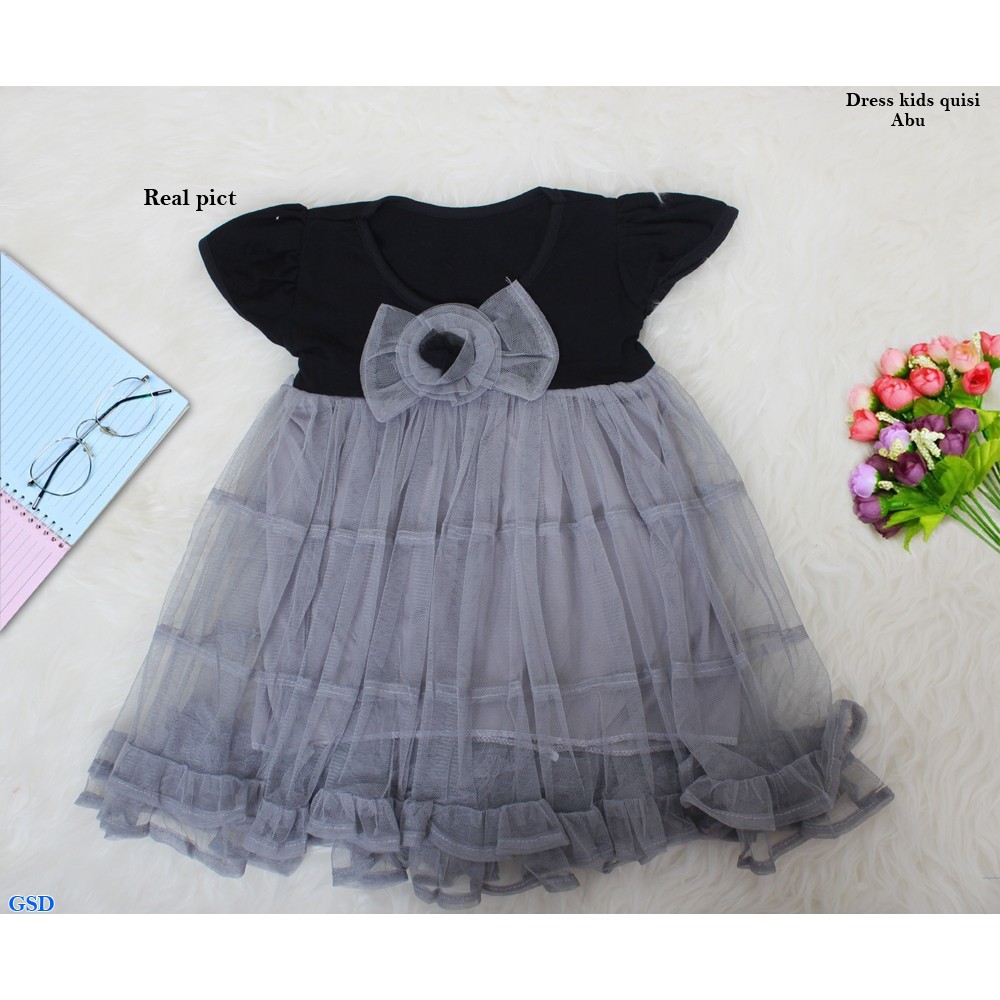 Dress Kids Quisi/Baju Gaun Pesta Anak Lengan Pendek/Terusan Dress Anak 3thn Premium Murah