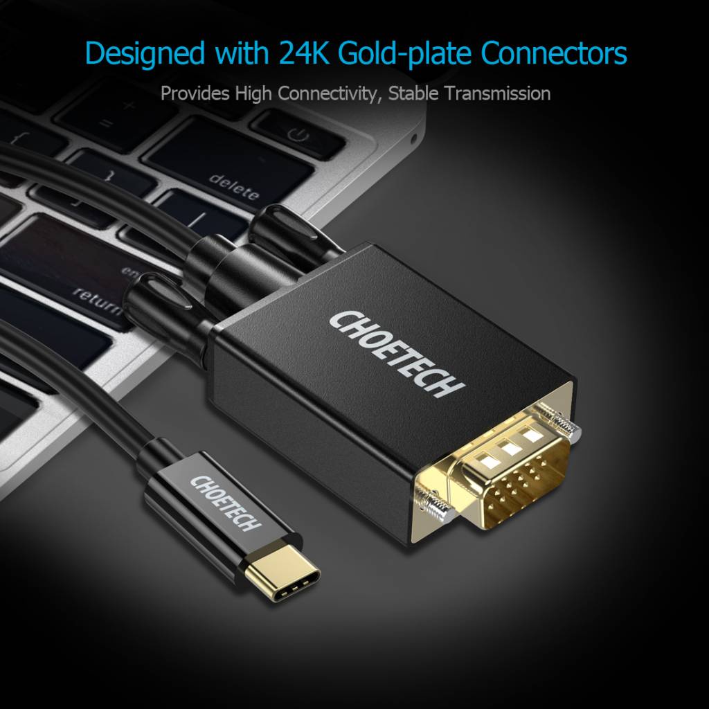 CHOETECH Kabel Adapter Converter USB Type C to VGA 1080P 1.8 Meter - XCV-1801 - Black